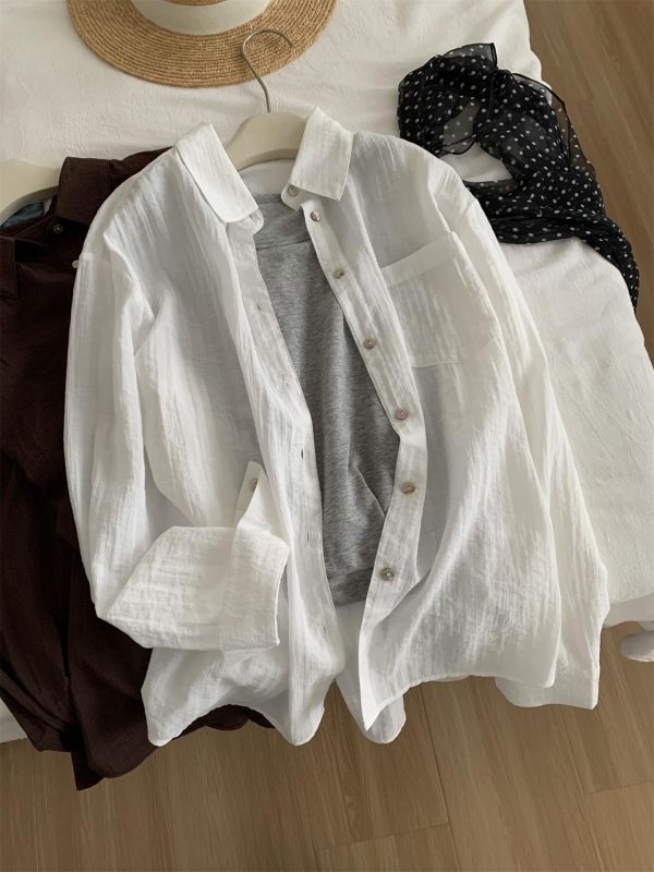 復古顯白肌理感輕盈鬆弛感襯衫上衣-2色 復古顯白肌理感輕盈鬆弛感襯衫上衣-2色