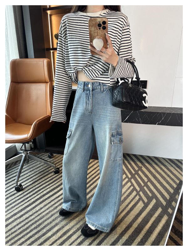 工裝大口袋設計感牛仔直筒神褲-2色 工裝大口袋設計感牛仔直筒神褲-2色