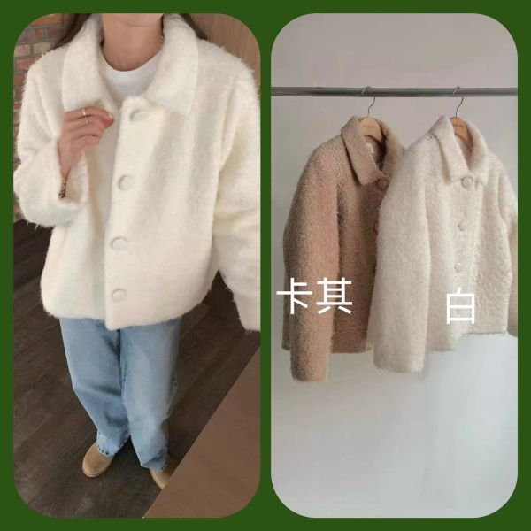 Korea 羊圈毛翻領氣質外套-2色 Korea 羊圈毛翻領氣質外套-2色