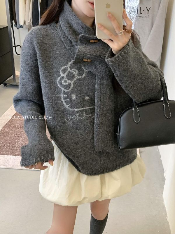 卡通提花圓領寬鬆毛衣-4色 卡通提花圓領寬鬆毛衣-4色