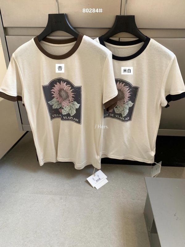 向日葵印花撞色圓領T恤-2色 向日葵印花撞色圓領T恤-2色