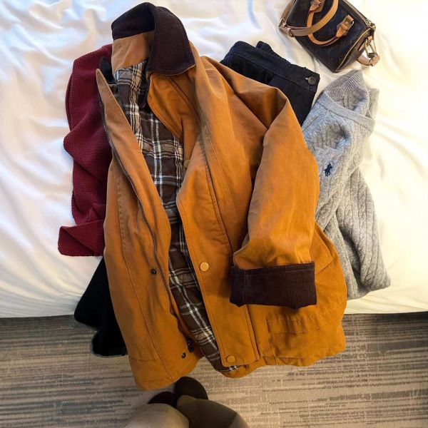 南瓜橘撞色翻領百搭工裝夾克外套 南瓜橘撞色翻領百搭工裝夾克外套