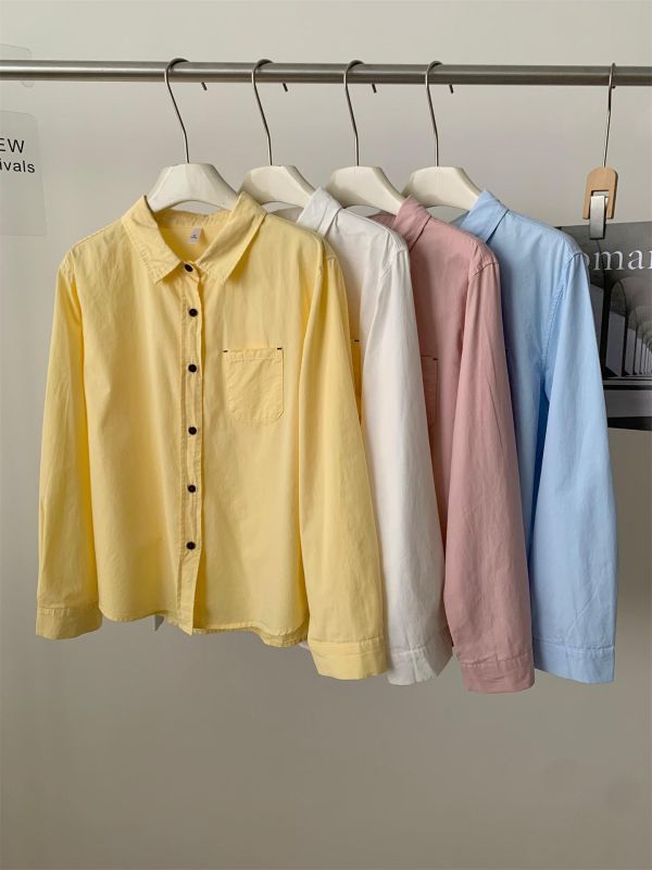 多巴胺彩色翻領水洗棉防曬襯衫上衣-4色 多巴胺彩色翻領水洗棉防曬襯衫上衣-4色