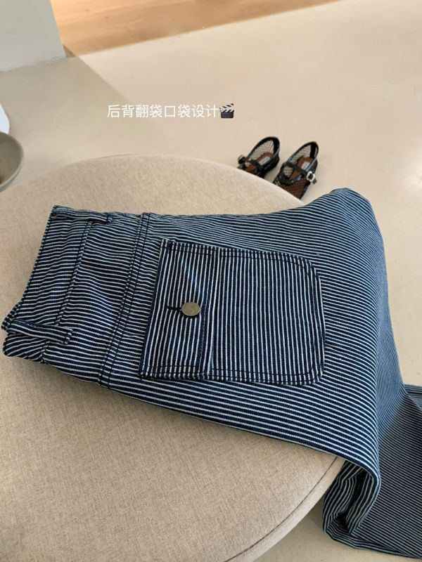 藍色條紋休閒顯瘦直筒褲 藍色條紋休閒顯瘦直筒褲