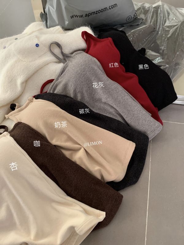 雙層磨毛高彈百搭吊帶背心（胸墊可拆）-7色 雙層磨毛高彈百搭吊帶背心（胸墊可拆）-7色