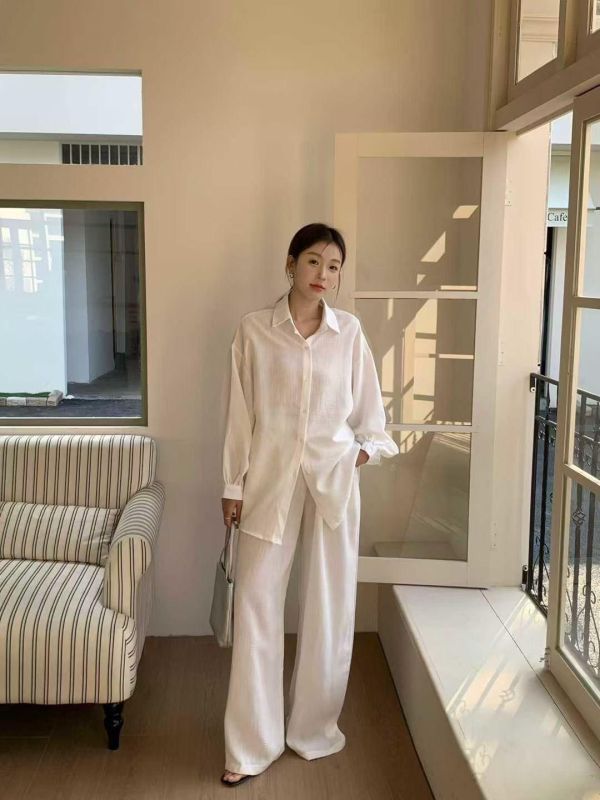 垂感仙氣 慵懶襯衫+寬褲SET-3色 垂感仙氣 慵懶襯衫+寬褲SET-3色