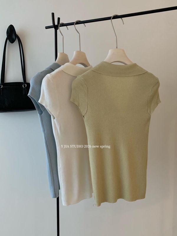 百搭修身顯瘦polo領純色短袖T恤-7色 百搭修身顯瘦polo領純色短袖T恤-7色