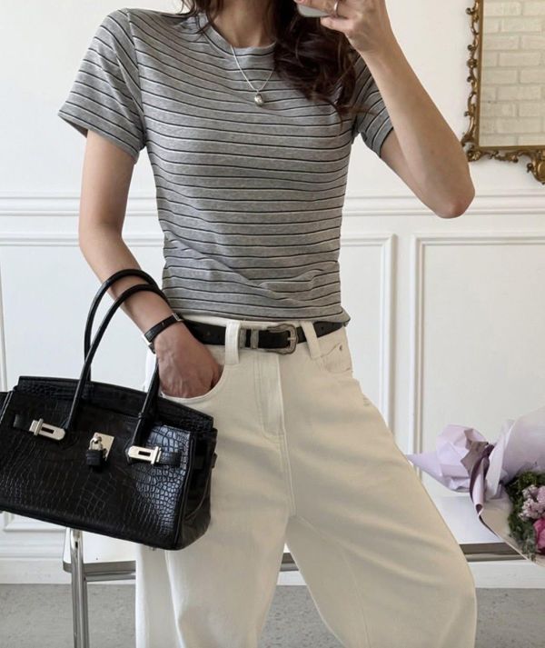 Korea 簡約條紋彈性上衣-3色 Korea 簡約條紋彈性上衣-3色