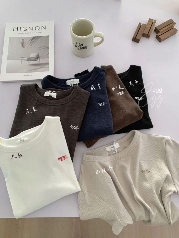雪花螺紋egg字母刺繡薄tee-6色 雪花螺紋egg字母刺繡薄tee-6色