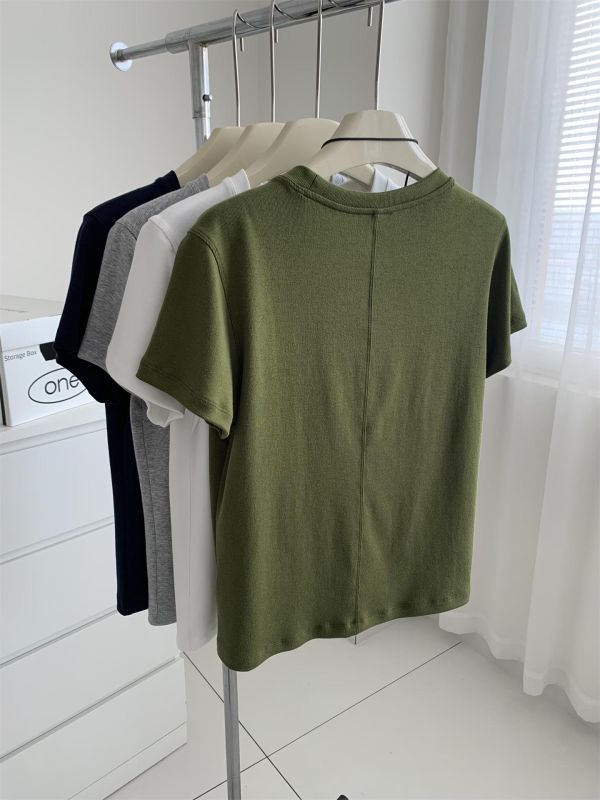 涼感雙縫線直角肩天絲圓領上衣-4色 涼感雙縫線直角肩天絲圓領上衣-4色