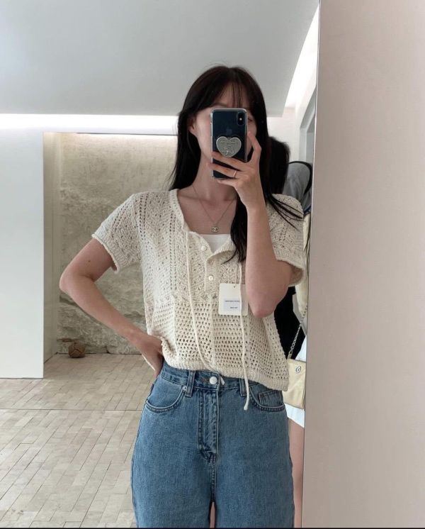 米色復古鏤空針織上衣 米色復古鏤空針織上衣