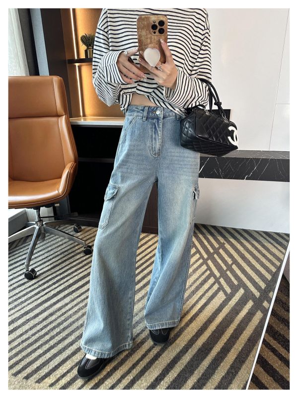 工裝大口袋設計感牛仔直筒神褲-2色 工裝大口袋設計感牛仔直筒神褲-2色