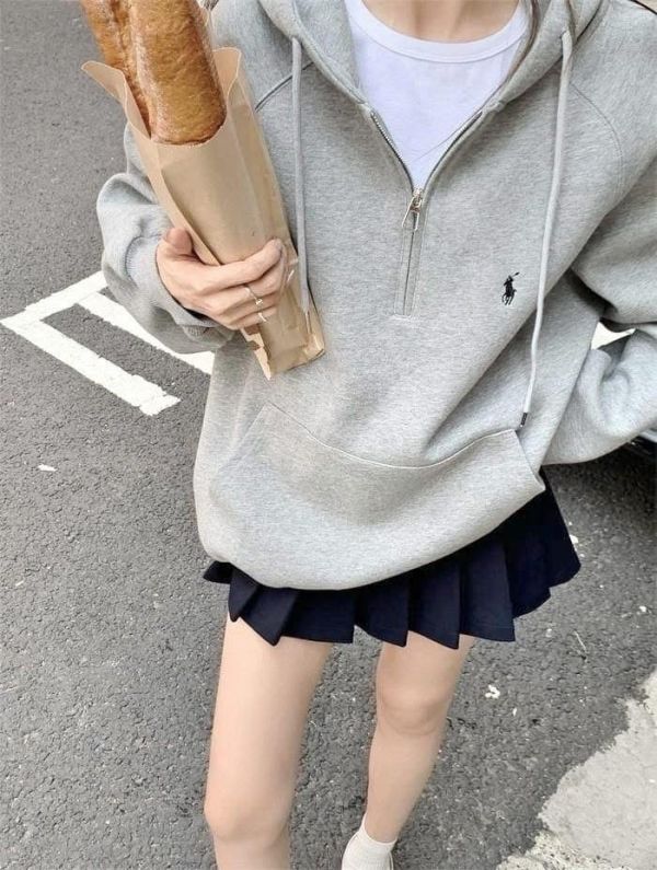 重磅拉鍊刺繡寬鬆連帽tee-3色 重磅拉鍊刺繡寬鬆連帽tee-3色