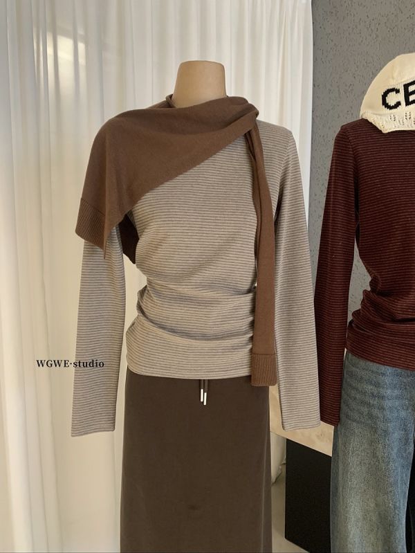 韓系條紋撞色百搭修身顯瘦T恤-5色 韓系條紋撞色百搭修身顯瘦T恤-5色