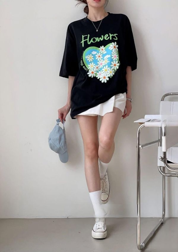 愛心滿版花花純棉長版T恤-3色 愛心滿版花花純棉長版T恤-3色