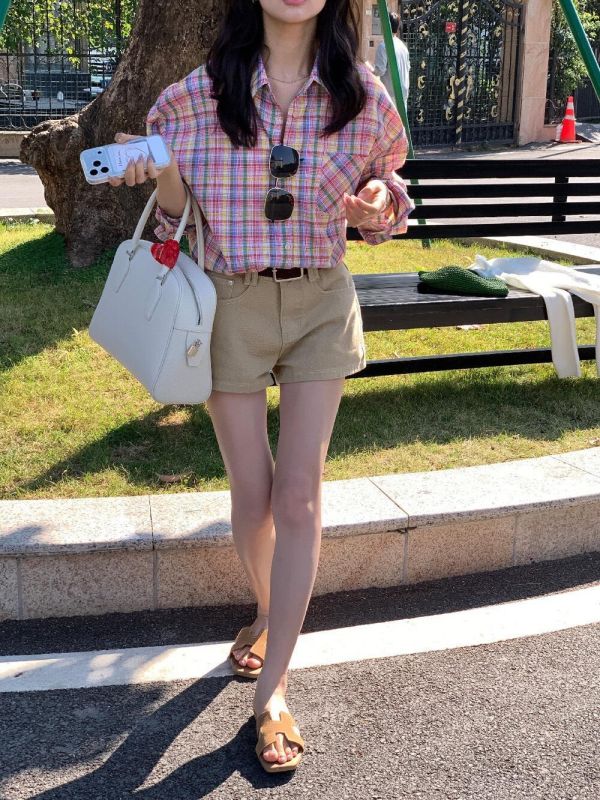 韓風寬鬆彩格休閒防曬襯衫上衣 韓風寬鬆彩格休閒防曬襯衫上衣