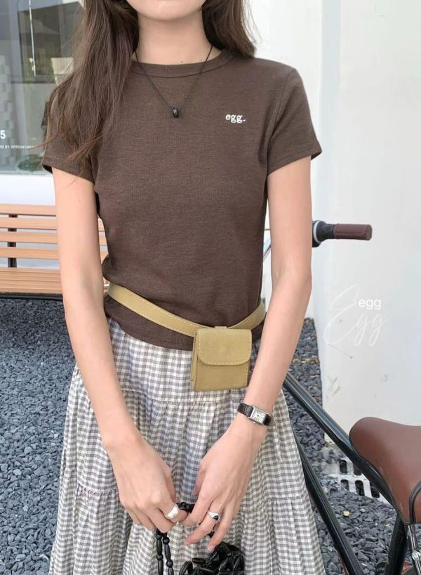 雪花螺紋egg字母刺繡薄tee-6色 雪花螺紋egg字母刺繡薄tee-6色