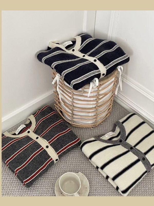 復古雙色條紋針織開衫-3色 復古雙色條紋針織開衫-3色