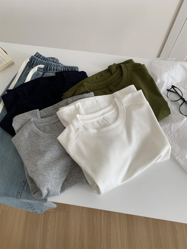 涼感雙縫線直角肩天絲圓領上衣-4色 涼感雙縫線直角肩天絲圓領上衣-4色