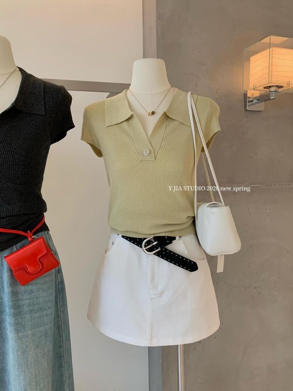 百搭修身顯瘦polo領純色短袖T恤-7色 百搭修身顯瘦polo領純色短袖T恤-7色