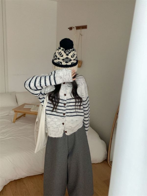 復古羊駝條紋含羊毛開衫外套-2色 復古羊駝條紋含羊毛開衫外套-2色