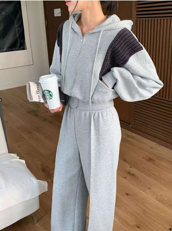 Korea 燈芯絨拼接外套+棉褲eet-2色 Korea 燈芯絨拼接外套+棉褲eet-2色