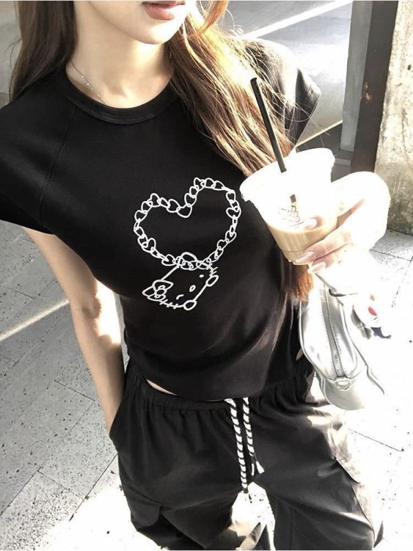 塗鴉愛心凱蒂貓印花T恤 塗鴉愛心凱蒂貓印花T恤