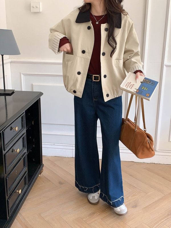 巴恩風 撞色翻領寬鬆夾克外套-3色 巴恩風 撞色翻領寬鬆夾克外套-3色