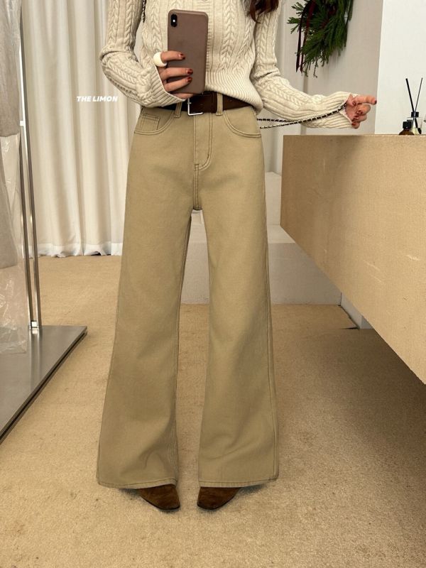 氣質百搭加絨高腰直筒微喇叭牛仔褲-3色 氣質百搭加絨高腰直筒微喇叭牛仔褲-3色