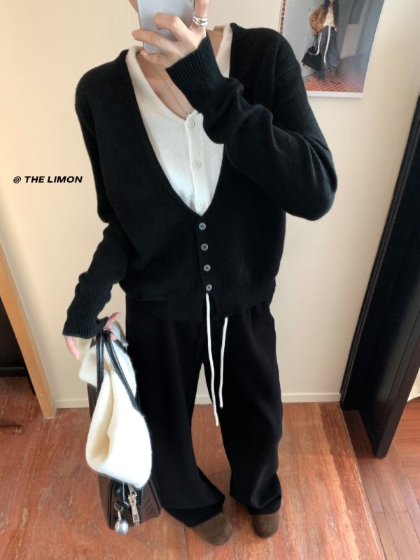 假兩件V領氛圍感  羊毛不厚重氣質針織上衣-5色 假兩件V領氛圍感  羊毛不厚重氣質針織上衣-5色