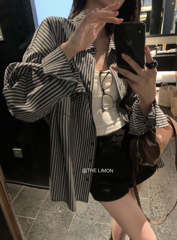 美式不過時經典百搭大版條紋襯衫 美式不過時經典百搭大版條紋襯衫