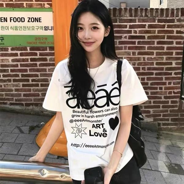 小眾潮流音調愛心字母印花T恤-2色 小眾潮流音調愛心字母印花T恤-2色