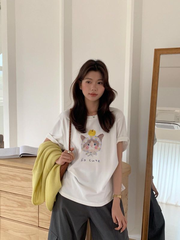 韓系ins小貓印花圓領T恤-2色 韓系ins小貓印花圓領T恤-2色