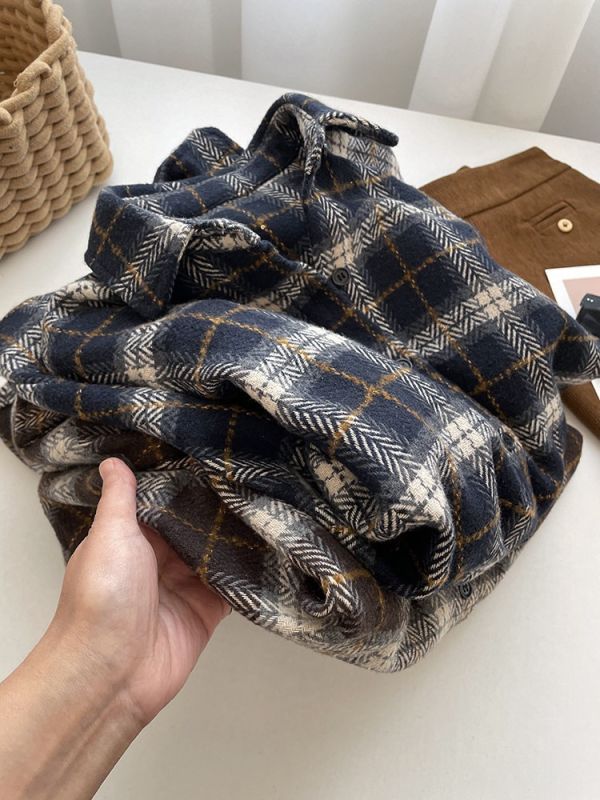 金絲勾線復古加厚格子襯衫外套-2色 金絲勾線復古加厚格子襯衫外套-2色