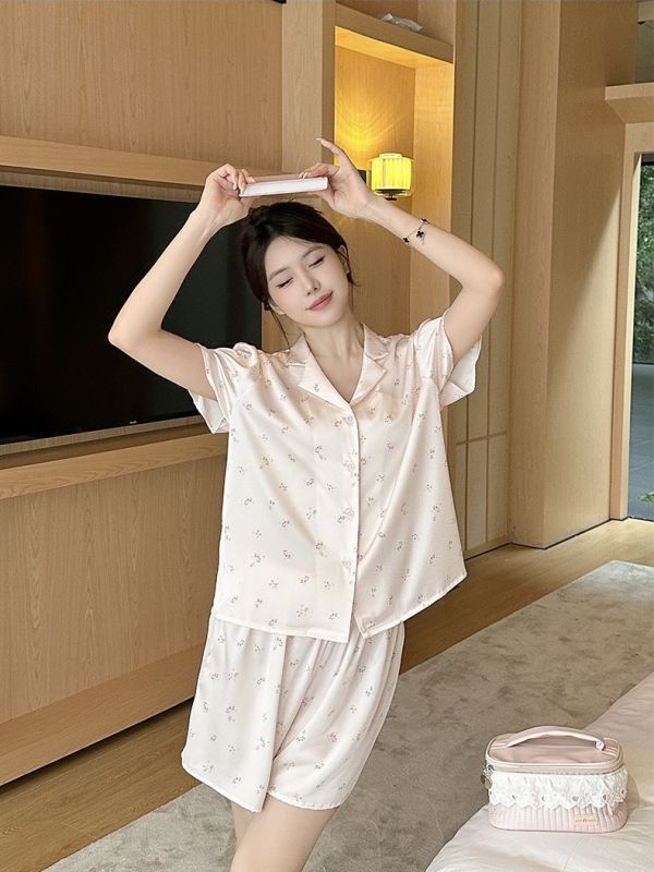 冰絲三件套 溫柔系少女粉舒適透氣睡衣 冰絲三件套 溫柔系少女粉舒適透氣睡衣