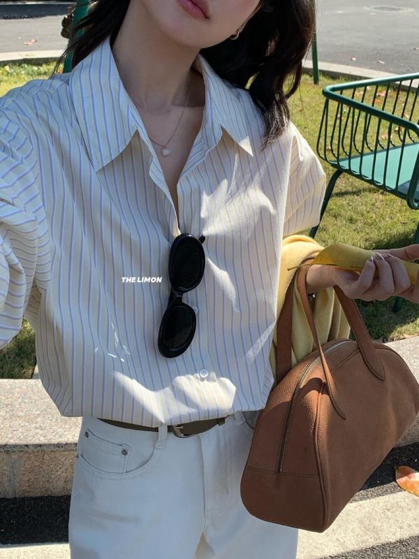 隨性氣質顯白條紋襯衫上衣-2色 隨性氣質顯白條紋襯衫上衣-2色