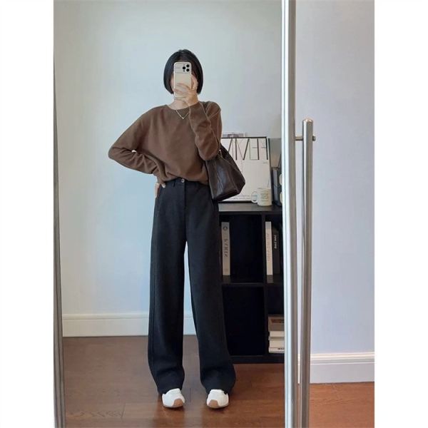 冬季窄版羊毛垂感鬆緊腰加絨休閒褲-3色 冬季窄版羊毛垂感鬆緊腰加絨休閒褲-3色