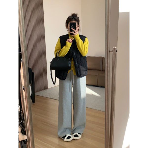 經典百搭奶茶色休閒加絨保暖直筒褲-3色 經典百搭奶茶色休閒加絨保暖直筒褲-3色