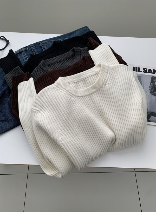 休閒坑條圓領保暖打底衫-4色 休閒坑條圓領保暖打底衫-4色