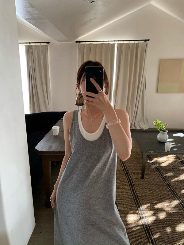 春夏極簡撞色拼接肌里棉連身裙-3色 春夏極簡撞色拼接肌里棉連身裙-3色