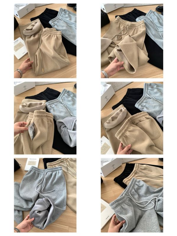 經典百搭奶茶色休閒加絨保暖直筒褲-3色 經典百搭奶茶色休閒加絨保暖直筒褲-3色