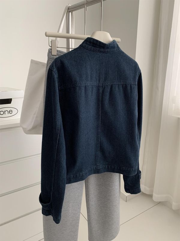 洋氣復古小香風牛仔金扣立領開衫 洋氣復古小香風牛仔金扣立領開衫