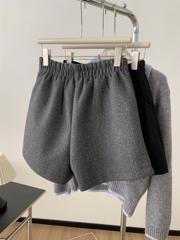 加厚毛呢顯瘦a字腿休閒短褲-2色 加厚毛呢顯瘦a字腿休閒短褲-2色