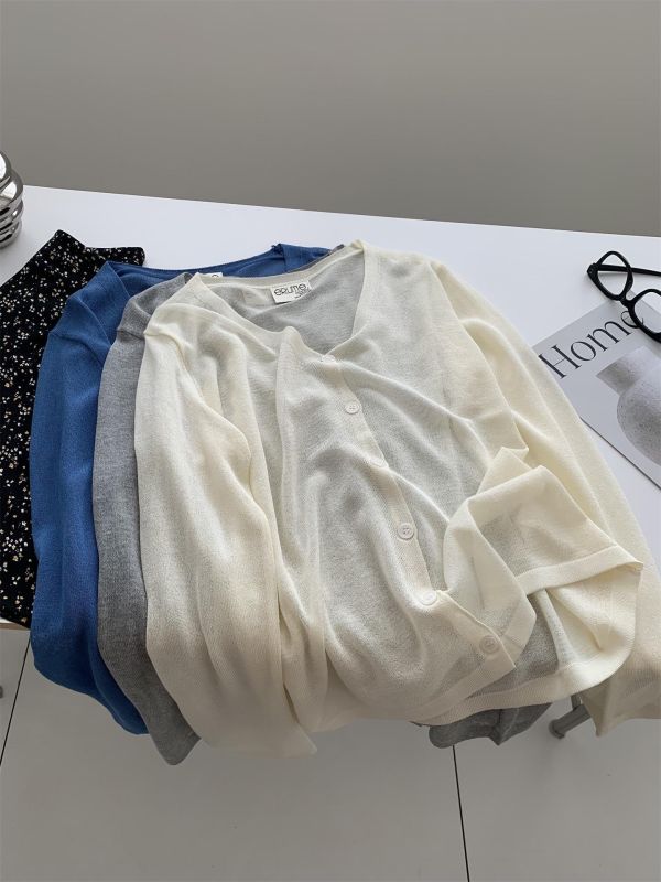 薄款冰絲V領針織開衫防曬空調衫-5色 薄款冰絲V領針織開衫防曬空調衫-5色