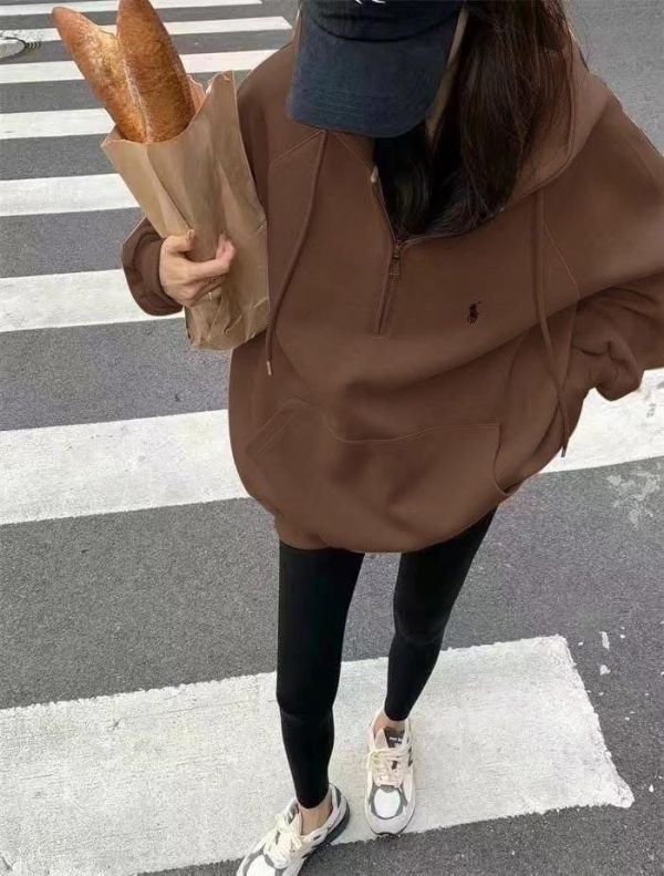 重磅拉鍊刺繡寬鬆連帽tee-3色 重磅拉鍊刺繡寬鬆連帽tee-3色