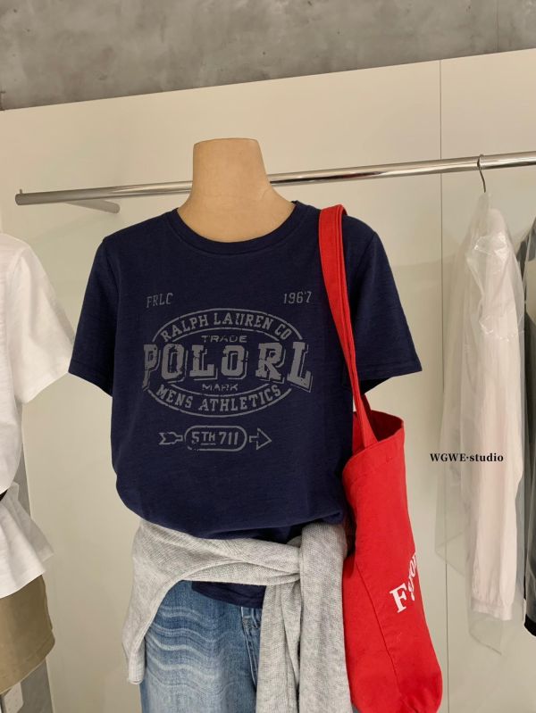 簡約做舊字母印花美式竹節棉上衣-2色 簡約做舊字母印花美式竹節棉上衣-2色