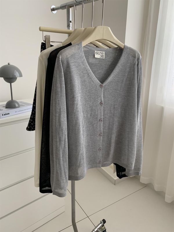 薄款冰絲V領針織開衫防曬空調衫-5色 薄款冰絲V領針織開衫防曬空調衫-5色