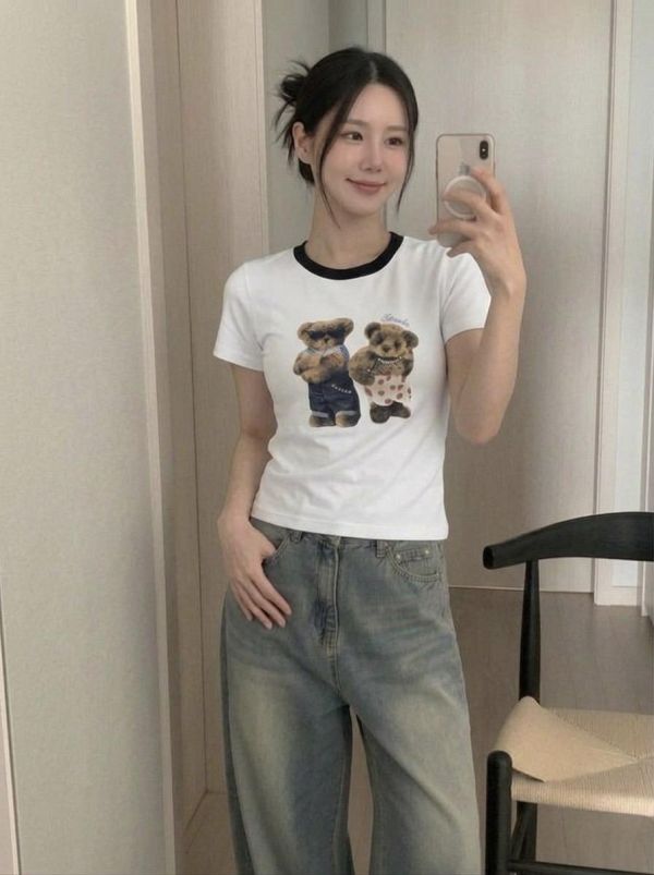 Korea 泰迪小熊滾邊T恤 Korea 泰迪小熊滾邊T恤