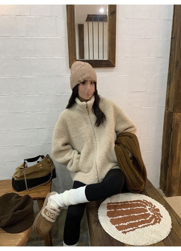 暖呼呼顆粒絨溫暖厚實立領羊羔毛外套-2色 暖呼呼顆粒絨溫暖厚實立領羊羔毛外套-2色