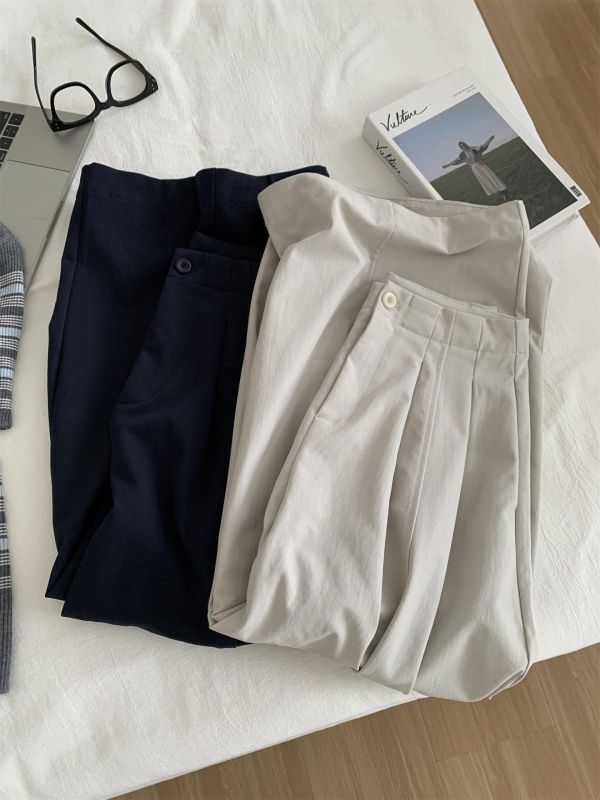 韓系高腰氣質闊腿褲遮肉九分彎刀褲奶奶褲-3色 韓系高腰氣質闊腿褲遮肉九分彎刀褲奶奶褲-3色